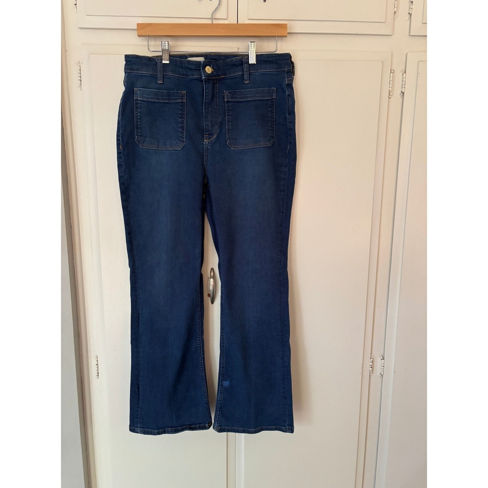 Pilcro and the Letterpress High Rise Flare Jeans Dark Wash Front Patch Pocket 31 - Picture 2 of 11